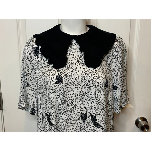 Ted Baker White Black Ruffle Collar Cat Print Oscala Dress, Size 2 TB | 6 US - Picture 4 of 12